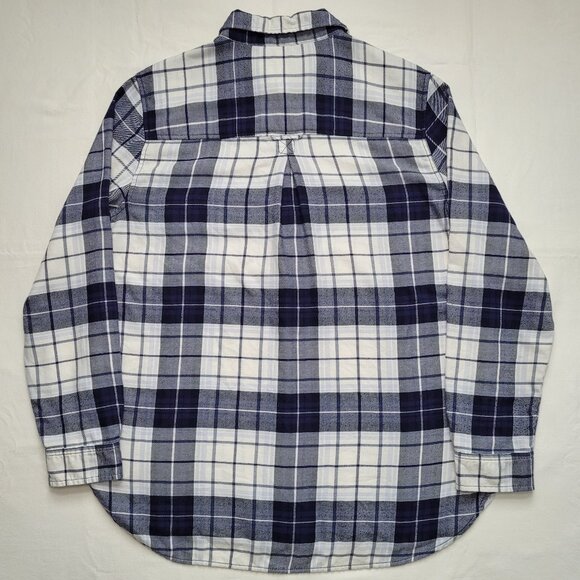 American Eagle Plaid Flannel Button-Up Shirt Blue White Boyfriend Fit XL Grunge - Picture 2 of 10
